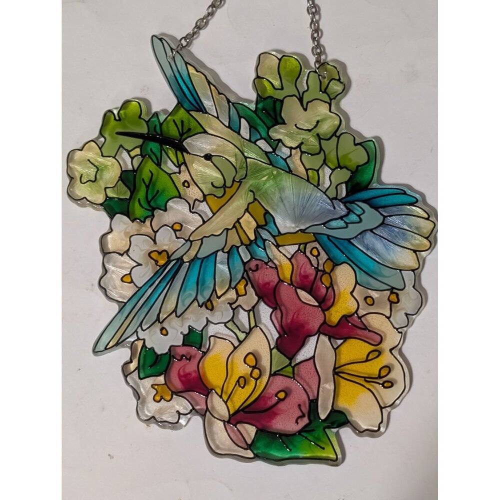Hummingbird and Flowers Suncatcher 7x5 in Lilies Joan Baker